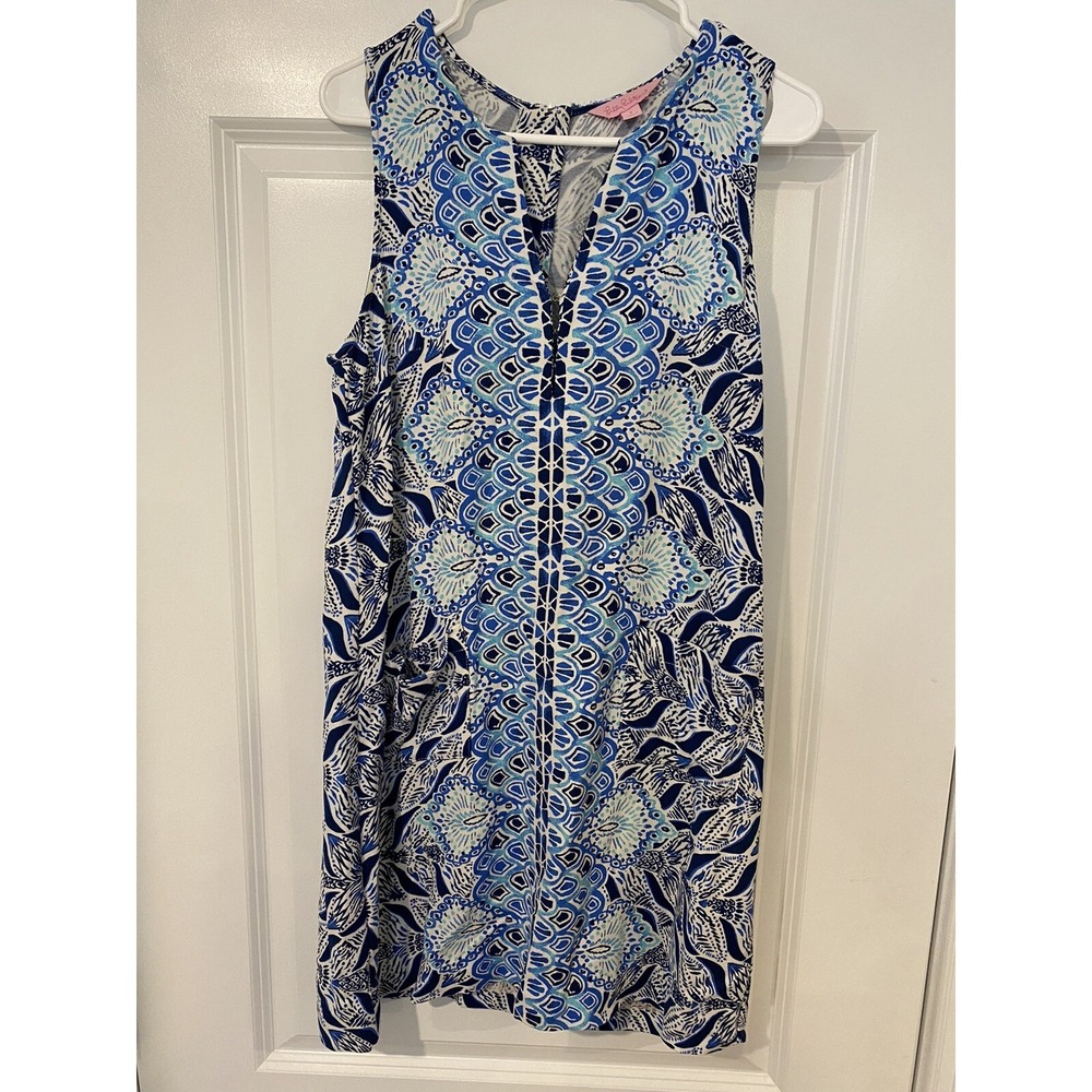 Womens Lilly Pulitzer Dress Blue Size‎ 6 Back Zip Tassel 95% Rayon 5% Spandex 6